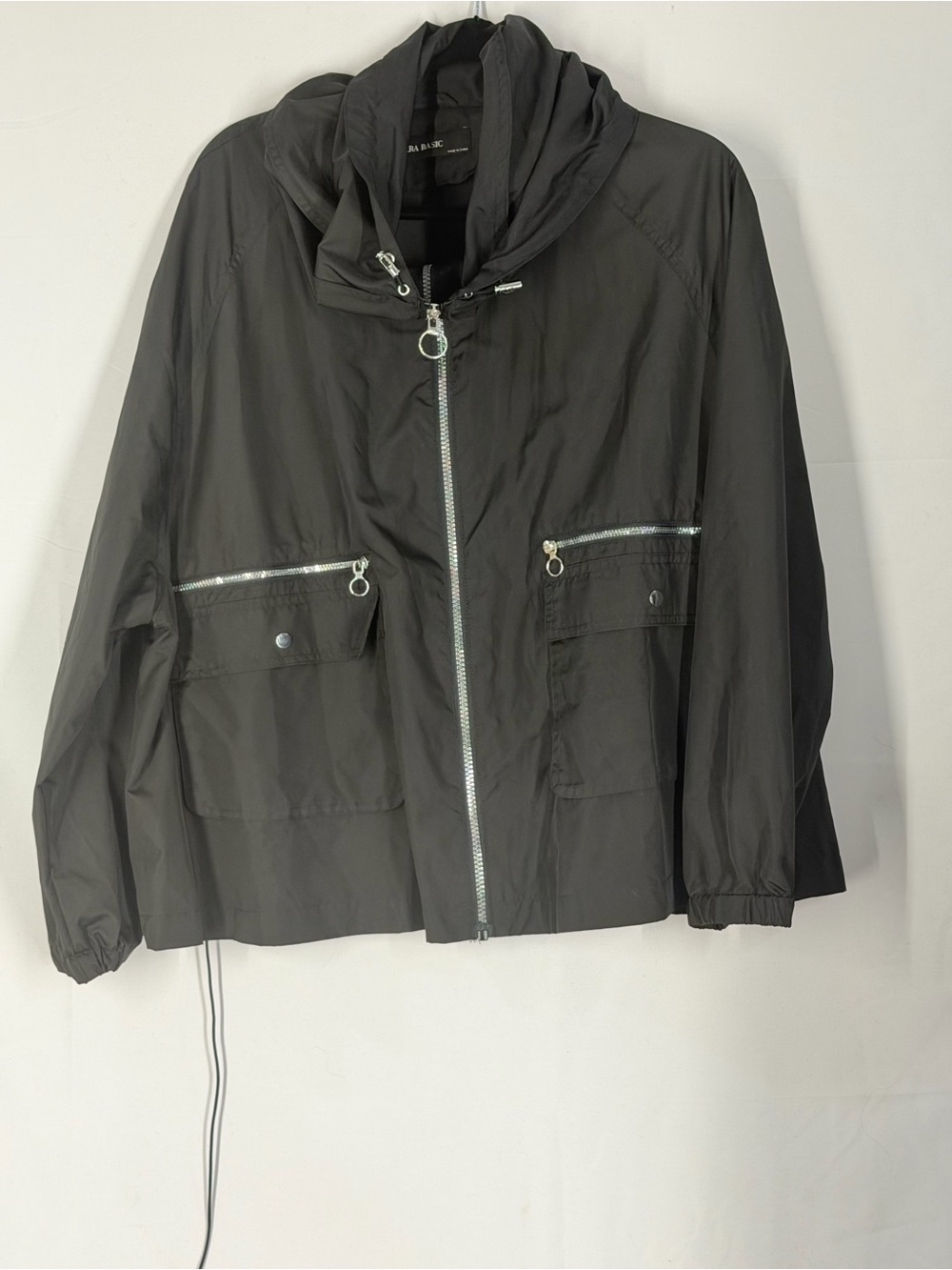 Zara Black Hooded Zip Jacket with Silver Hardware